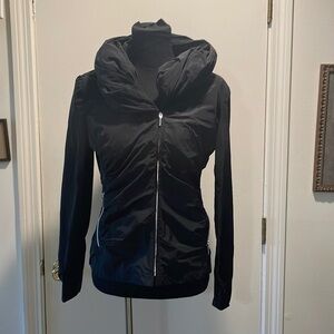 UBU Black Poly Large Ruched Dramatic Collar Silver Front Zipper Side Pockets